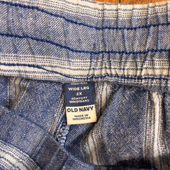 Old Navy Womens 2X High Rise Linen Blend Wide Leg Pants Blue Stripe Boho Casual - Picture 3 of 9